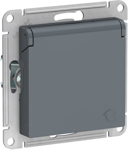 Розетка с заземлением без рамки Systeme Electric AtlasDesign 1-м. крышка шторки грифель фото Розетка с заземлением без рамки Systeme Electric AtlasDesign 1-м. крышка шторки грифель картинка